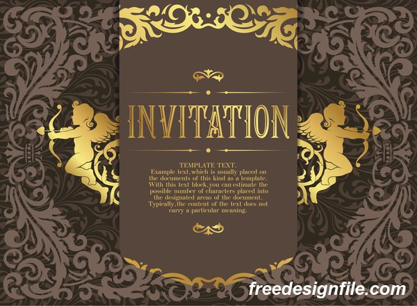 Golden decor invitation card retro styles vector 04