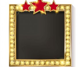 Golden diamond frame with red star and white background vector