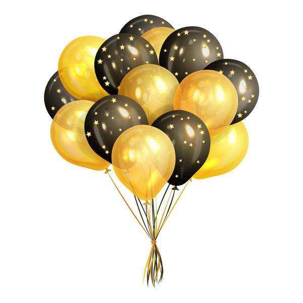 Golden with black balloon stars vector