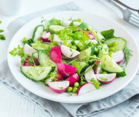 Green bean cucumber radish mixed salad Stock Photo