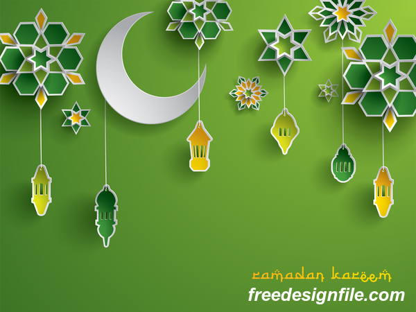 Green ramadan background with decor glantern vector 01