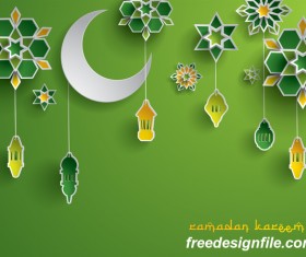 Green ramadan background with decor glantern vector 02