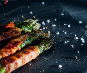 Grilled Asparagus with Salt Stock Photo 01