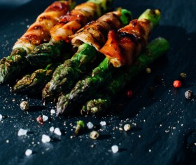Grilled Asparagus with Salt Stock Photo 02