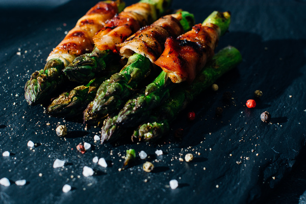 Grilled Asparagus with Salt Stock Photo 02