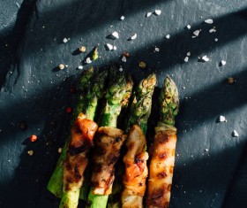 Grilled Asparagus with Salt Stock Photo 03