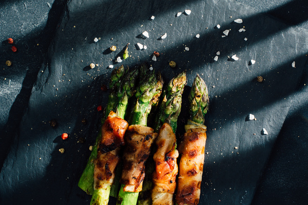 Grilled Asparagus with Salt Stock Photo 03