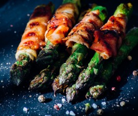 Grilled Asparagus with Salt Stock Photo 04