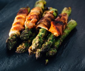 Grilled Asparagus with Salt Stock Photo 05
