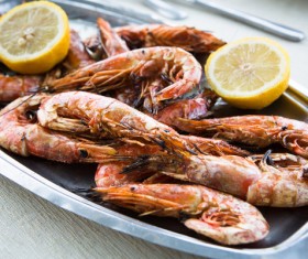 Grilled shrimp with lemon Stock Photo