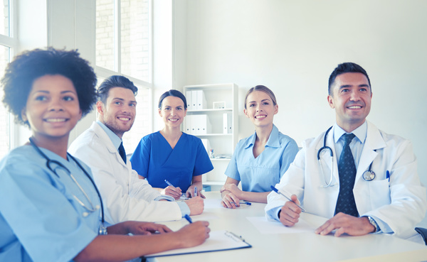 Group of happy doctors at hospital Stock Photo 10