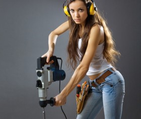 Hand holding electric drill work woman HD picture