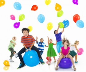 Happy children with balloons Stock Photo