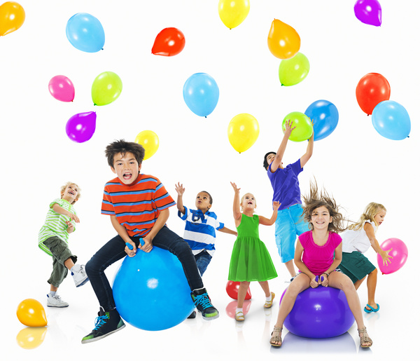 Happy children with balloons Stock Photo