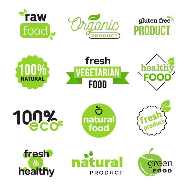 Healthy food logos with badge design vector