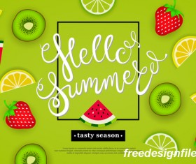 Hello summer tasty season with tropical fruits vector 01