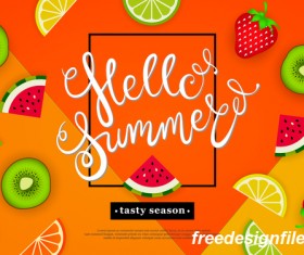 Hello summer tasty season with tropical fruits vector 02