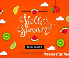 Hello summer tasty season with tropical fruits vector 04