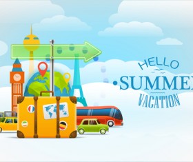 Hello summer vacation travel background vectors