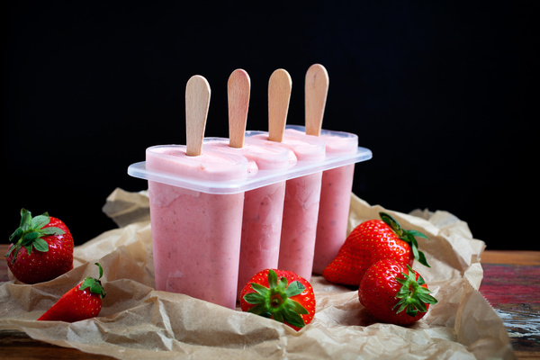Homemade strawberry popsicles Stock Photo