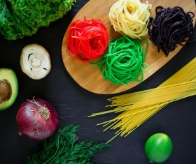 Italian colorful pasta with onions Stock Photo