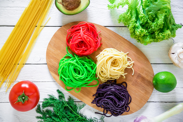 Italian colorful pasta with vegetables Stock Photo 01