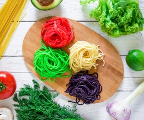 Italian colorful pasta with vegetables Stock Photo 02
