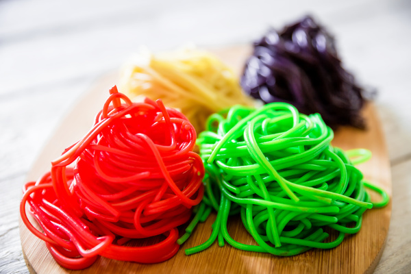 Italian red and green noodles Stock Photo