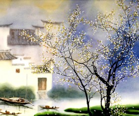 Jiangnan spring watercolor painting HD picture