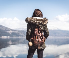 Looking at the calm lake girl HD picture