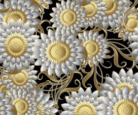 Luxury flowers seamless pattern vectors 01