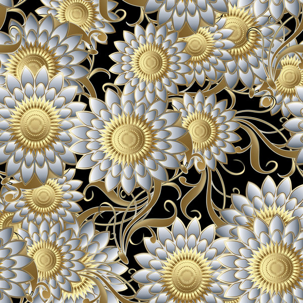 Luxury flowers seamless pattern vectors 01