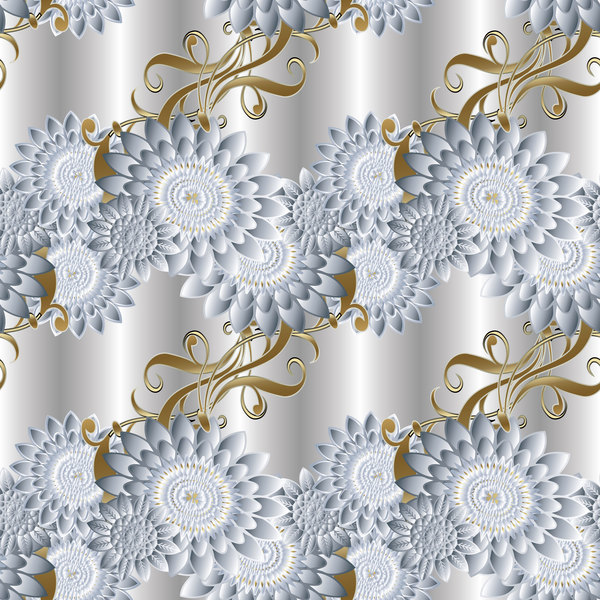 Luxury flowers seamless pattern vectors 02