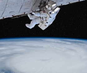 Maintenance of space station astronauts Stock Photo