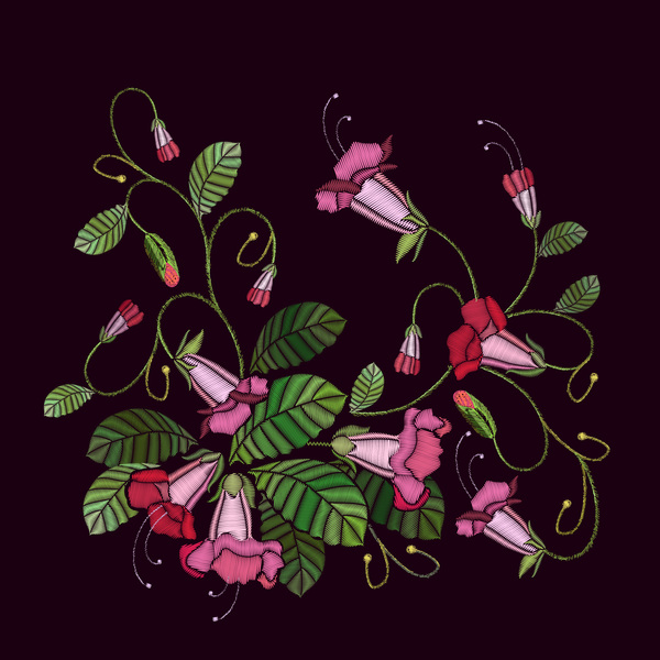 Morning glory flower embroidery vector