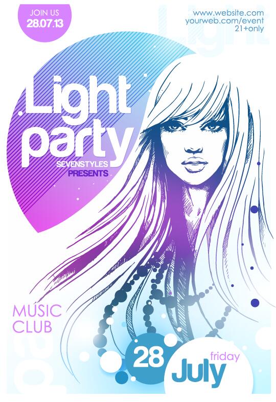 Music club light party poster vector material 04