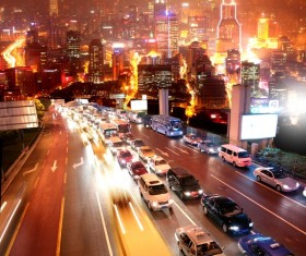 Night city bright lights Stock Photo 05