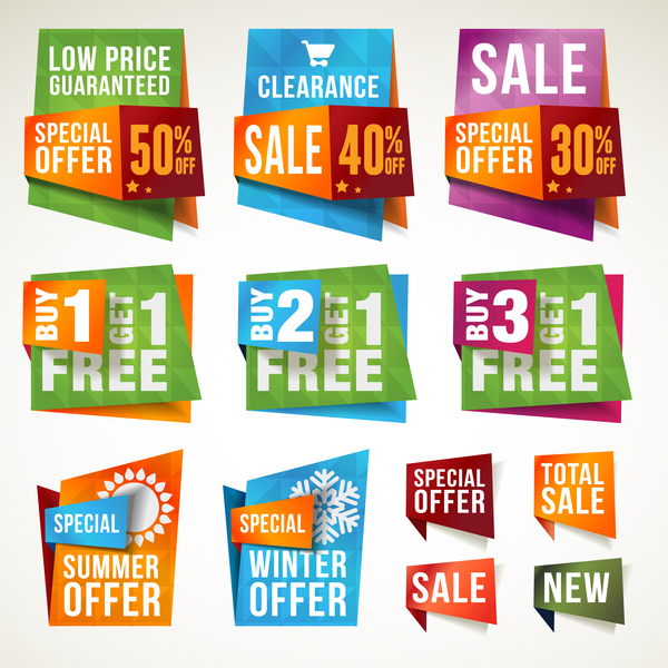 Origami sale labels vector