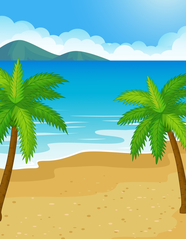 Palm tree with sea vector background