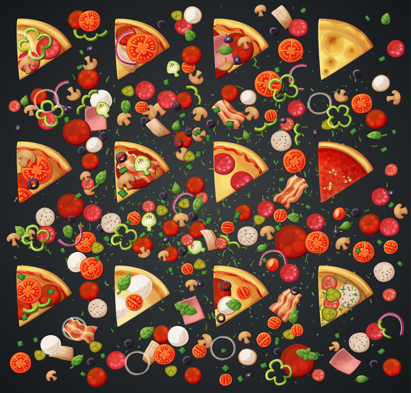 Pizza and ingredients vector