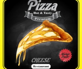 Pizza poster with blackboard background vector 01