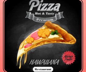 Pizza poster with blackboard background vector 02