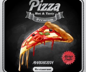 Pizza poster with blackboard background vector 03