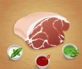 Pork with sauces and spices vector 01