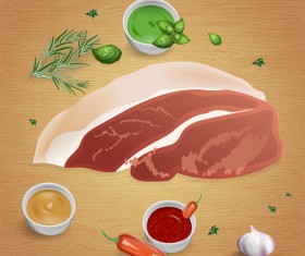 Pork with sauces and spices vector 05