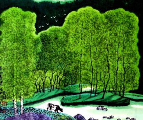 Prairie oil painting Stock Photo