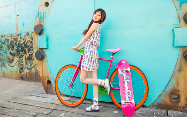 Pure and beautiful girl with cycling HD picture