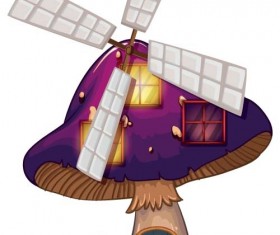 Purple mushroom house windmill vector