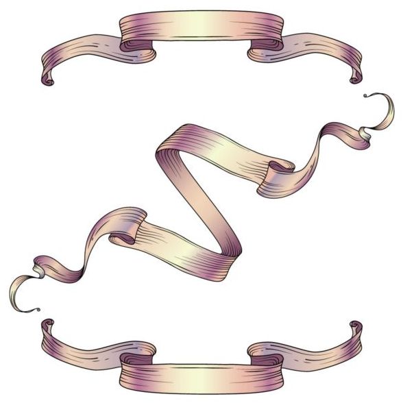 Purple ribbons hand drawn material vector 02