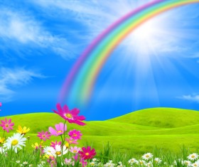 Rainbow with flowers Stock Photo